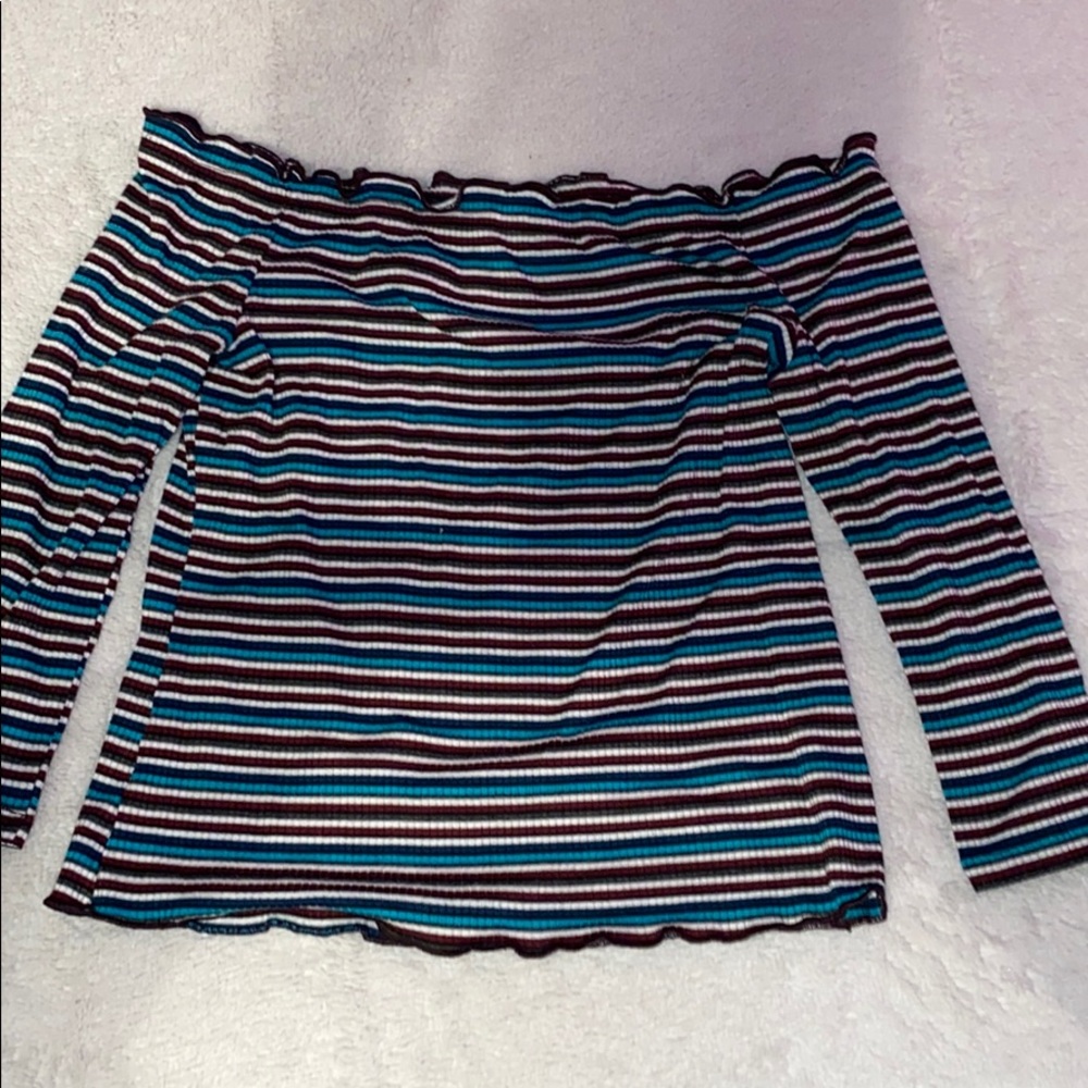 Off the shoulder striped long sleeve